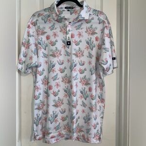 Bad Birdie Tropical Print Polo Shirt - White and Pink